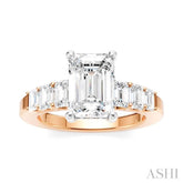 1 Ctw Emerald Shape Emerald and Round Cut Diamond Semi-Mount Engagement Ring in 14K Rose and White Gold